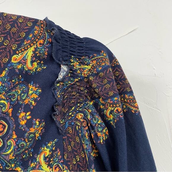 Free People Blue & Green Floral Paisley Balloon Sleeve Tunic Mini Dress XS - Picture 10 of 11